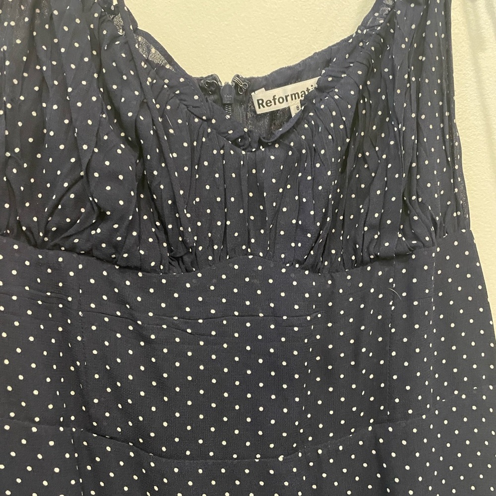 Reformation Navy Polka Dot Midi Slip Dress - Picture 3 of 4
